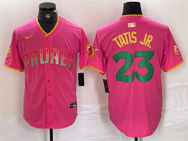 Men's San Diego Padres #23 Fernando Tatis Jr. Pink Cool Base Stitched Baseball Jersey Men's San Diego Padres #23 Fernando Tatis Jr. Pink Cool Base Stitched Baseball Jersey